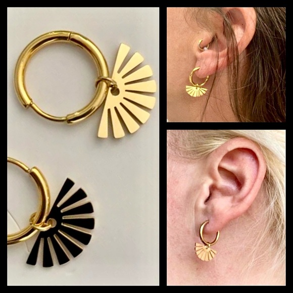 ✨2 for $30✨ Sunburst Hoops Gold Plated Fan Hoop Earring Detachable - Picture 1 of 8